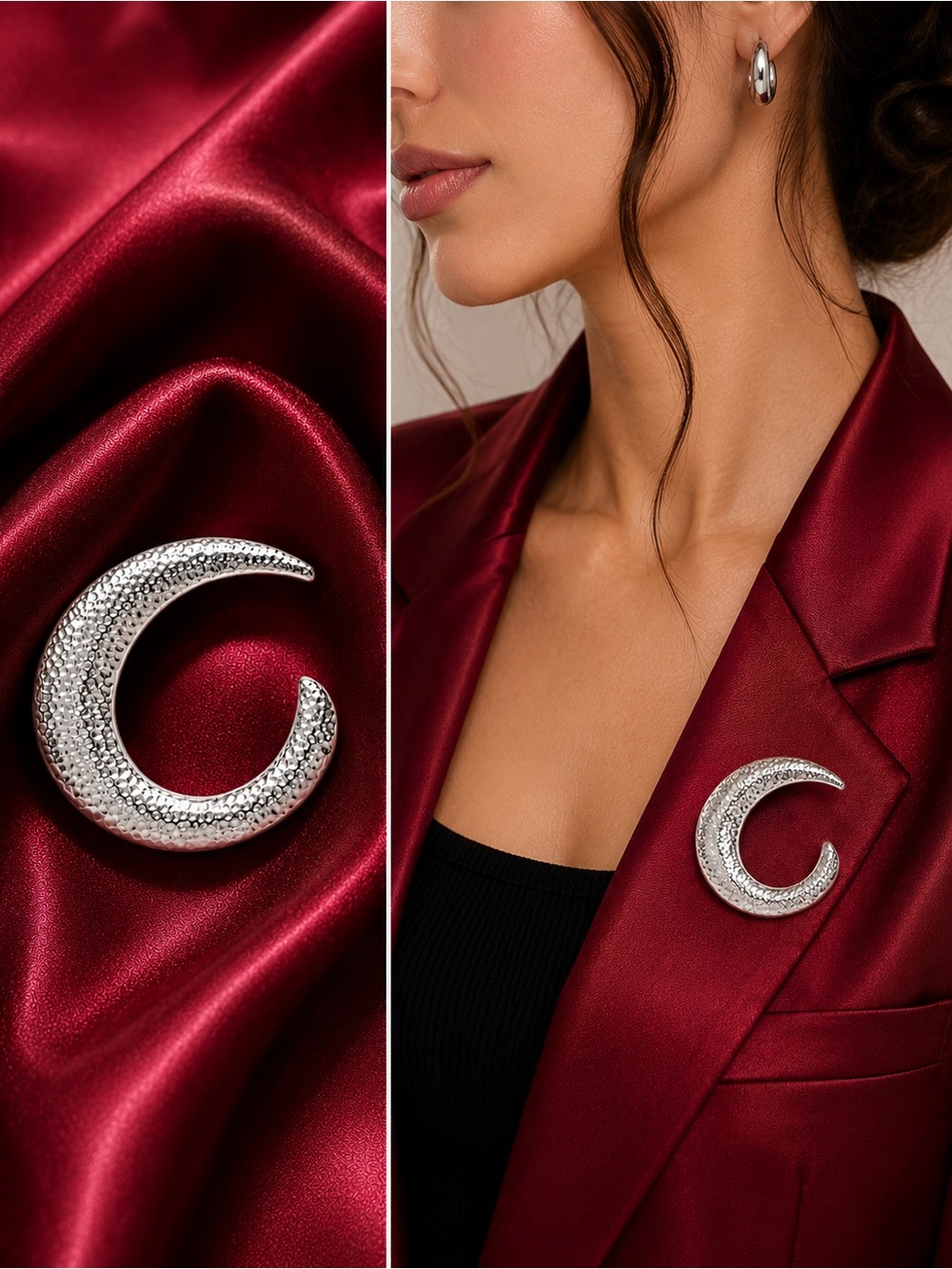 Vintage Silver Crescent Moon Brooch